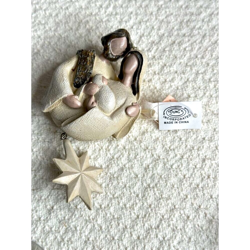 Baby Jesus Mary Joseph Ceramic Christmas Ornament Star Hanging Nativity Religion - Picture 4 of 7